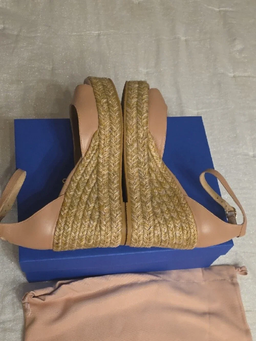 Stuart Weitzman Leather Blush Tan Espadrille Wedge Sandals with Ankle Strap 8.5 - Picture 4 of 16